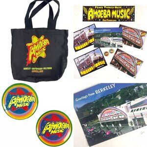 Amoeba Music Berkeley San Francisco CA 10 Tote Bag Button Postcard Sticker Lot